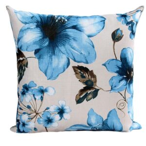 bokeley pillow case, cotton linen square beautiful flowers print decorative throw pillow case bed home decor car sofa waist cushion cover (blue)
