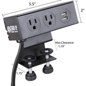 Stand Up Desk Store DeskPower Desktop Charging Station with 2 Port USB and AC Outlets and 10 Foot Extension Cord (Black)