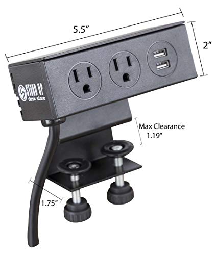Stand Up Desk Store DeskPower Desktop Charging Station with 2 Port USB and AC Outlets and 10 Foot Extension Cord (Black)