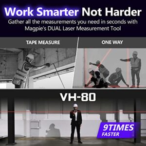 The First Bilateral Laser Measurement Tool - MAGPIE VH-80, 262ft/80m Dual Laser Distance Meter with Bluetooth App Connection, Laser Measure with 2 Bubble Levels for Fast, Precise Results