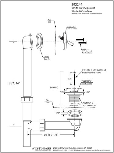 Westbrass 592244-62 White 1-1/2" Tubular Trip Lever Bath Waste Drain Kit, Matte Black