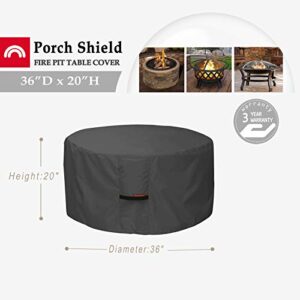 Porch Shield Fire Pit Cover - Waterproof 600D Heavy Duty Round Patio Fire Bowl Cover Black - 36 inch