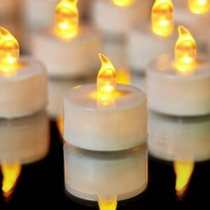yiwer tea lights led tea light candles 200 hours pack of 50 realistic flickering bulb battery operated tea lights for seasonal festival celebration electric fake candle in warm yellow