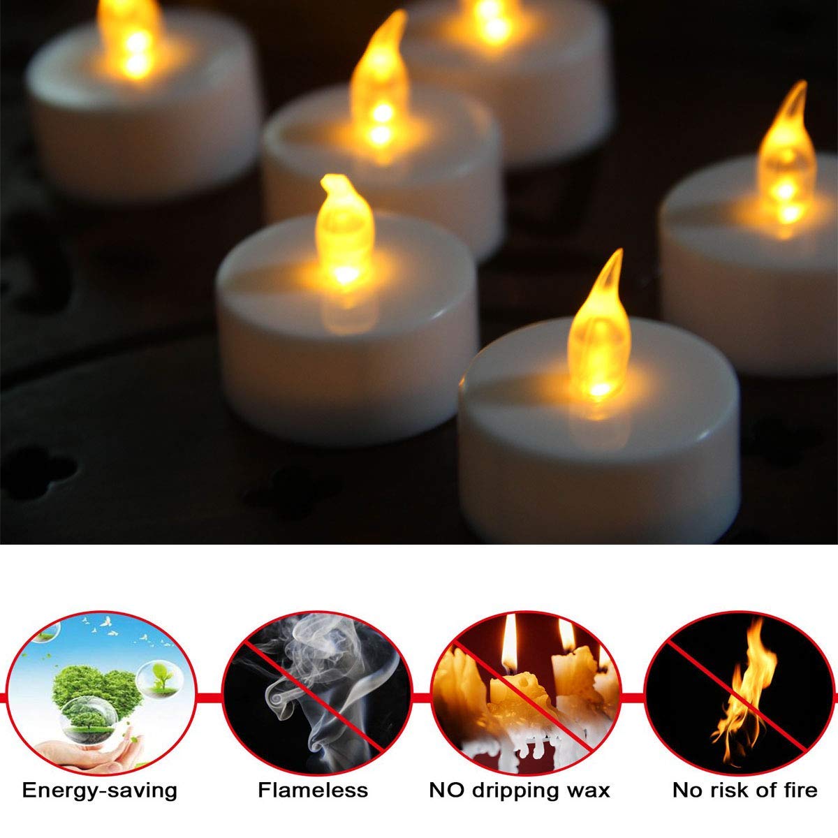 YIWER Tea Lights LED Tea Light Candles 200 Hours Pack of 50 Realistic Flickering Bulb Battery Operated Tea Lights for Seasonal Festival Celebration Electric Fake Candle in Warm Yellow