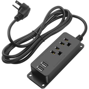power strip with usb,2 ac outlets 2 usb charging ports mounting power center,6.5ft power strip heavy duty extension cord,mountable under desk/table wall socket(black)
