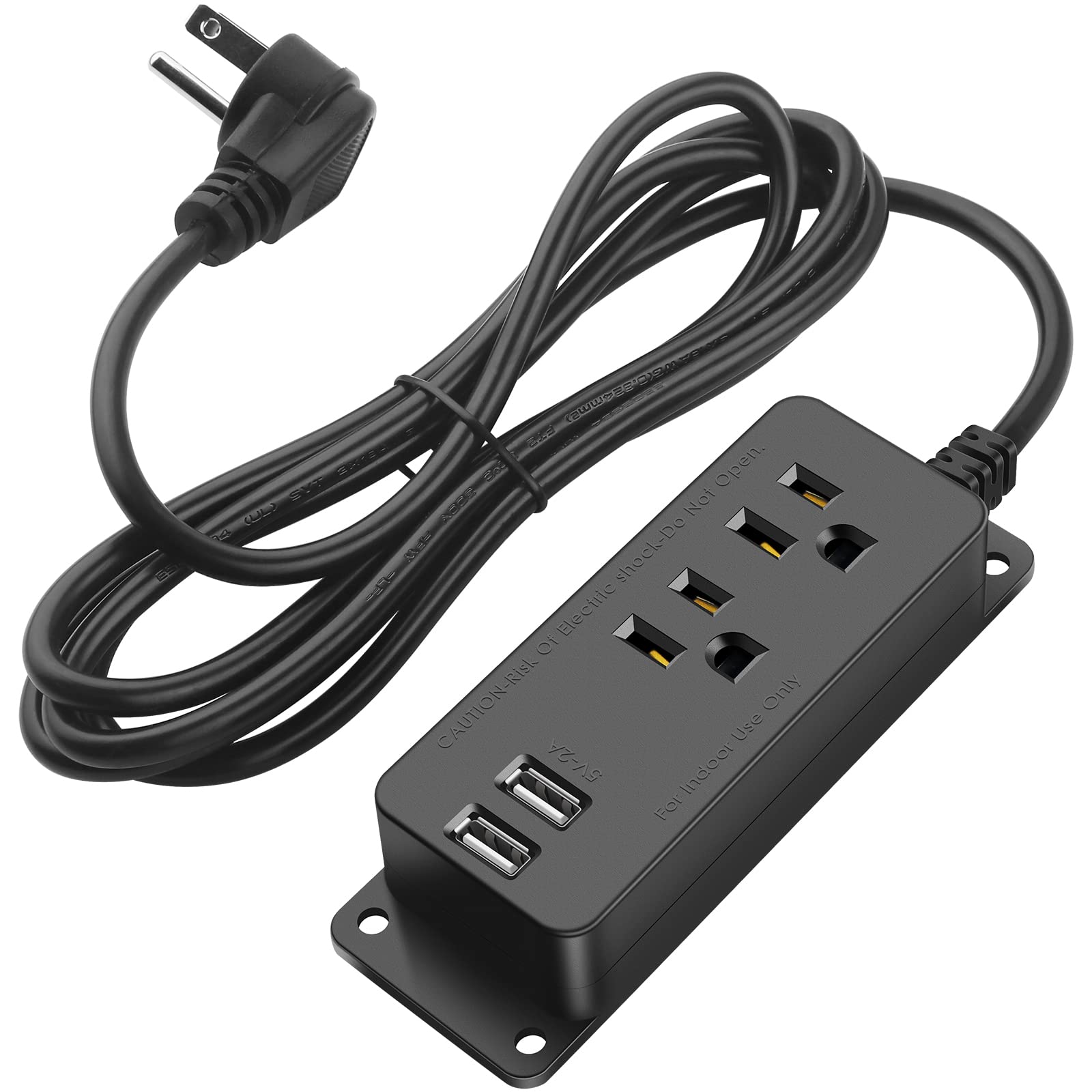 Power Strip with USB,2 AC Outlets 2 USB Charging Ports Mounting Power Center,6.5fT Power Strip Heavy Duty Extension Cord,Mountable Under Desk/Table Wall Socket(Black)