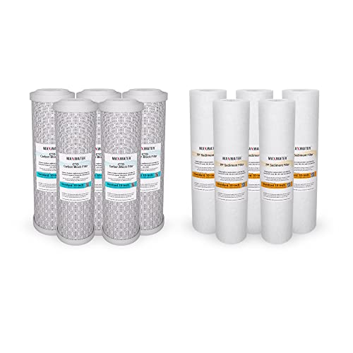 (10 Pack) Reverse Osmosis Replacement Filters 5 Micron Melt-Blown Polypropylene Sediment & CTO Carbon Block Water Filters for Standard & Whole House Water Filtration Systems