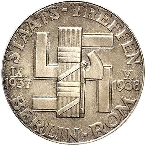 1938 DE THIRD REICH HITLER MUSSOLINI SUMMIT (FORMATION OF AXIS 1937-38) GEM BU! EXTRAORDINARY! 35mm Germ Brilliant Uncirculated