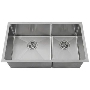 mr direct 3160l-14 stainless steel undermount 31-1/8 in. double bowl kitchen sink, 31" 60/40