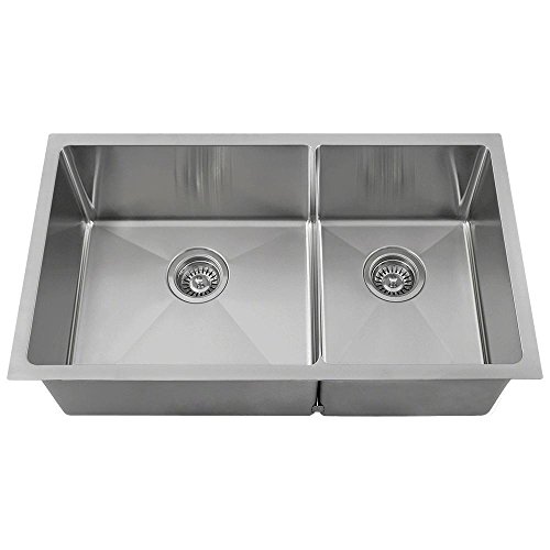 MR Direct 3160L-14 Stainless Steel Undermount 31-1/8 in. Double Bowl Kitchen Sink, 31" 60/40