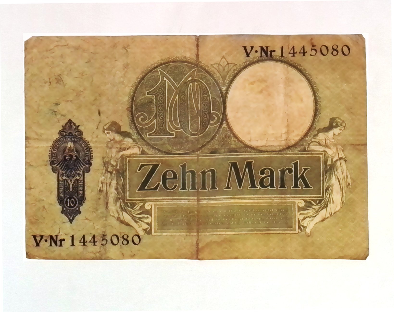 1906 German Empire Authentic 10 Mark Banknote