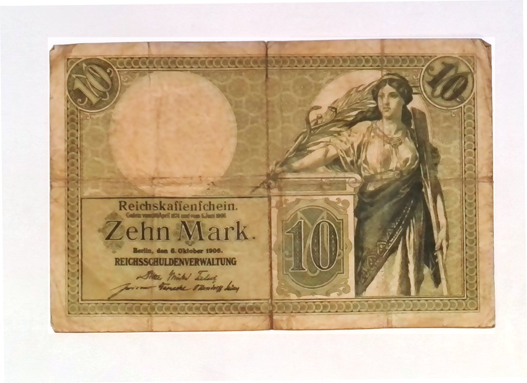 1906 German Empire Authentic 10 Mark Banknote