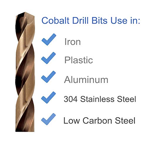 DRILLFORCE20-piece 13/64" Round Shank HSS M35 Cobalt Twist Drill Bits for Metal (13/64)