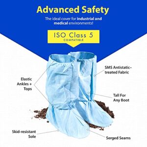 Quest Traction Disposable Boot and Shoe Covers - 18" Tall Non-Slip Protectors - Water and Skid Resistant Boot Covers - Hazmat Shoe Covers - Blue, Large, 3 Pairs
