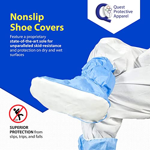 Quest Traction Disposable Boot and Shoe Covers - 18" Tall Non-Slip Protectors - Water and Skid Resistant Boot Covers - Hazmat Shoe Covers - Blue, Large, 3 Pairs