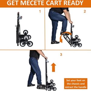 Mecete Hand Truck Dolly – Stair Climbing Cart, Stair Climber Cart 460 Lb Capacity All Terrain Stair Dolly Heavy Duty with Telescoping Handle and 6 Wheels (Black) Hand Truck 2 Climbing Ropes