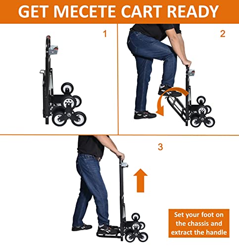 Mecete Hand Truck Dolly – Stair Climbing Cart, Stair Climber Cart 460 Lb Capacity All Terrain Stair Dolly Heavy Duty with Telescoping Handle and 6 Wheels (Black) Hand Truck 2 Climbing Ropes