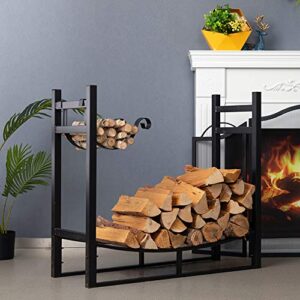 DOEWORKS Heavy Duty Firewood Racks 3 Feet Indoor/Outdoor Log Rack with Kindling Holder, 30 Inch Tall, Black