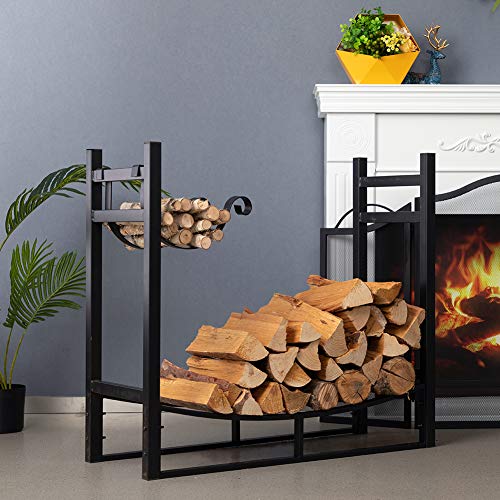 DOEWORKS Heavy Duty Firewood Racks 3 Feet Indoor/Outdoor Log Rack with Kindling Holder, 30 Inch Tall, Black