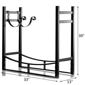 DOEWORKS Heavy Duty Firewood Racks 3 Feet Indoor/Outdoor Log Rack with Kindling Holder, 30 Inch Tall, Black