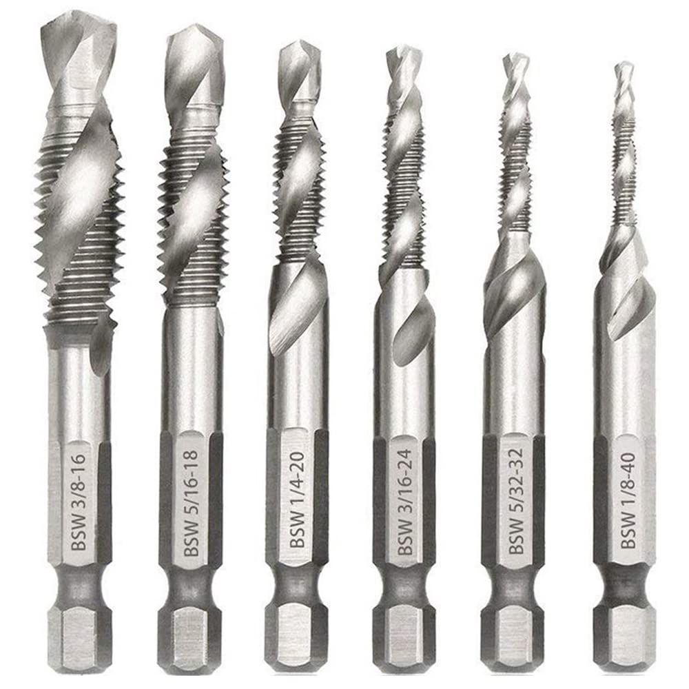 Eyech 6Pcs HSS Combination Drill and Tap Bit Set 1/4 Inch Hex Shank Tap Drill Bit Drill Screw Tap Bit Set Tapping Bit Tool | Imperial