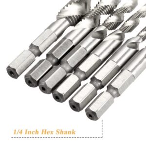 Eyech 6Pcs HSS Combination Drill and Tap Bit Set 1/4 Inch Hex Shank Tap Drill Bit Drill Screw Tap Bit Set Tapping Bit Tool | Imperial