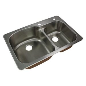 transolid ctdd33229-2 classic 2-hole drop-in 75/25 double bowl kitchen sink, 22 1/64" l x 33" w x 9" h, brushed stainless steel