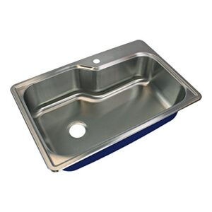 transolid mtso33229-1 meridian stainless steel 1-hole drop-in single bowl kitchen sink, 22 1/64"l x 33"w x 9"h, brushed stainless steel