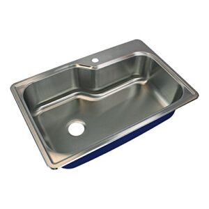 Transolid MTSO33229-1 Meridian Stainless Steel 1-Hole Drop-In Single Bowl Kitchen Sink, 22 1/64"L x 33"W x 9"H, Brushed Stainless Steel