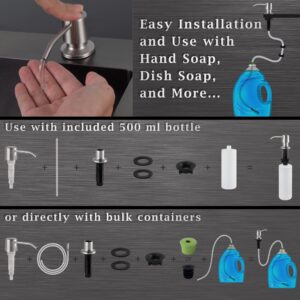 Built in Sink Soap Dispenser for Kitchen Sink, (Stainless Steel) Countertop Soap Dispenser Pump with 47" Extension, 4” Spout and 16oz Capacity Bottle