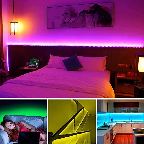 MINGER RGB LED Strip Lights, 16.4ft Color Changing Light Strips with Remote Controller, Protective Coating, 5050 LED and DIY Mode, Dimmable Full Light Strips for Bedroom, Room, Kitchen