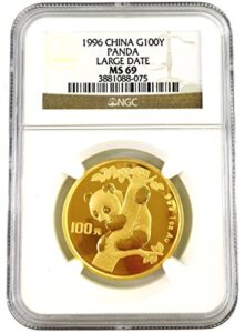 1996 cn china 1 oz gold panda 1 oz ms69 ngc/cac (gold)