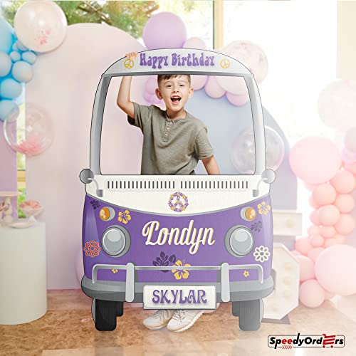 Hippie Bus Photo Booth Frame - Personalized Hippie Van Cutout - Selfie Frame Bus Photo Prop - Custom Hippie Van Photo Prop - Groovy Birthday Party Decorations