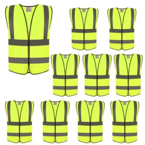 zojo high visibility reflective vests,adjustable size,lightweight mesh fabric, wholesale safety vest for outdoor works, cycling, jogging, walking,sports - fits for men and women (10 pack, neon yellow)