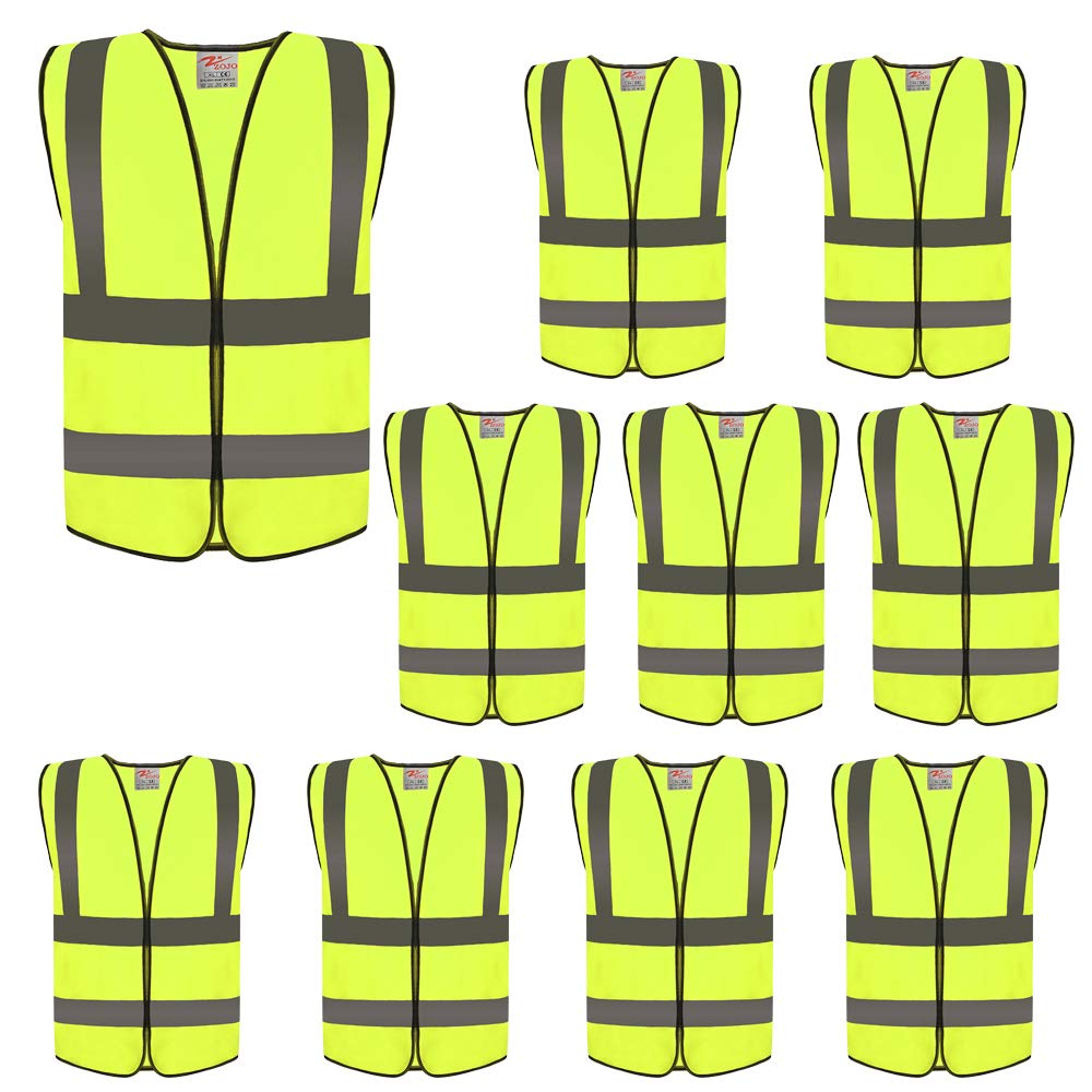 ZOJO High Visibility Reflective Vests,Adjustable Size,Lightweight Mesh Fabric, Wholesale Safety Vest for Outdoor Works, Cycling, Jogging, Walking,Sports - Fits for Men and Women (10 Pack, Neon Yellow)