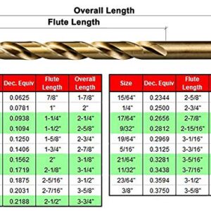MaxTool 21 Pieces Drill Set 21PCs/21-Piece Twist Drill Bit Set 5% Cobalt HSS M35 Fully Ground 1/16“ to 3/8”x64th Fractional; JBS35G10R021S