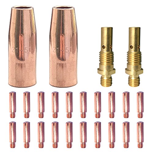 Mig Welding gun accessory 0.035" kit for Lincoln Magnum 100L or Tweco Mini/#1 Mig gun: 20pcs Contact Tips 11-35 0.035" + 2pcs gas nozzles 21-50 1/2" + 2pcs gas diffusers 35-50