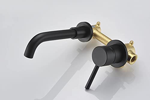 Wall Mount Bathroom Faucets Matte Black, Rough-in Valve Included