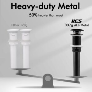 KES Bathroom Sink Drain without Overflow Vessel Sink Lavatory Vanity Pop Up Drain Stopper Matte Black, ALL Metal Rustproof Brass and 304 Stainless Steel, S2008D-BK