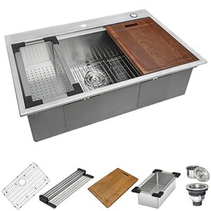 ruvati 33 x 22 inch workstation drop-in topmount kitchen sink 16 gauge stainless steel single bowl - rvh8003