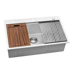 Ruvati 33 x 22 inch Workstation Drop-in Topmount Kitchen Sink 16 Gauge Stainless Steel Single Bowl - RVH8003