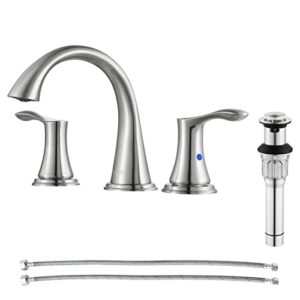 parlos widespread 2 handles bathroom faucet with metal pop up sink drain and cupc faucet supply lines, brushed nickel, demeter 13647