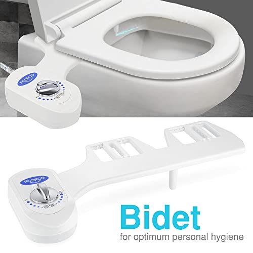 FOOFOO Bidet Fresh Water Spray Non-Electric Mechanical Self Cleaning Nozzles White for Toilet Attachment Easy to Install