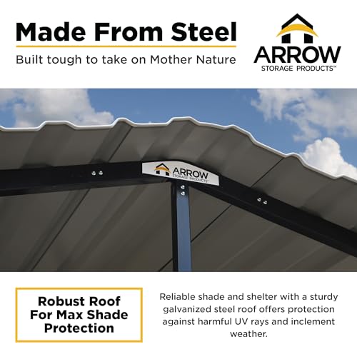 Arrow Shed 10' x 15' x 7' Carport Car Canopy with Galvanized Steel Horizontal Roof, Garage Shelter for Cars and Boats, Eggshell