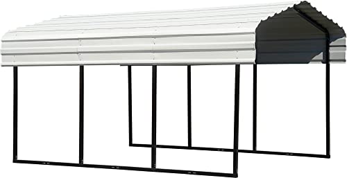 Arrow Shed 10' x 15' x 7' Carport Car Canopy with Galvanized Steel Horizontal Roof, Garage Shelter for Cars and Boats, Eggshell