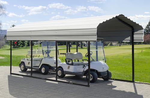 Arrow Shed 10' x 15' x 7' Carport Car Canopy with Galvanized Steel Horizontal Roof, Garage Shelter for Cars and Boats, Eggshell