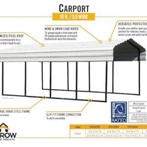 Arrow Shed 10' x 15' x 7' Carport Car Canopy with Galvanized Steel Horizontal Roof, Garage Shelter for Cars and Boats, Eggshell