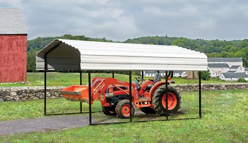 Arrow Shed 10' x 15' x 7' Carport Car Canopy with Galvanized Steel Horizontal Roof, Garage Shelter for Cars and Boats, Eggshell