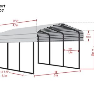 Arrow Shed 10' x 15' x 7' Carport Car Canopy with Galvanized Steel Horizontal Roof, Garage Shelter for Cars and Boats, Eggshell