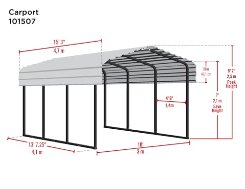 Arrow Shed 10' x 15' x 7' Carport Car Canopy with Galvanized Steel Horizontal Roof, Garage Shelter for Cars and Boats, Eggshell